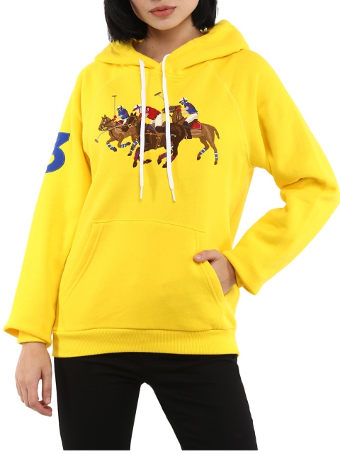 Polo Ralph Lauren Women Yellow Printed Hooded Cotton Sweatshirt