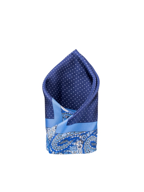 The Tie Hub Men Blue & White Printed Pure Silk Pocket Square