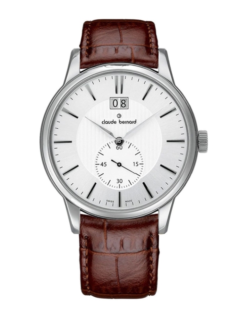 claude bernard Men White Printed Dial & Brown Leather Straps Analogue Watch - 64005 3 AIN