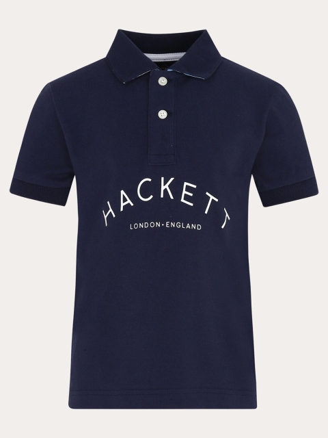 HACKETT LONDON Boys Navy Blue Typography Polo Collar T-shirt