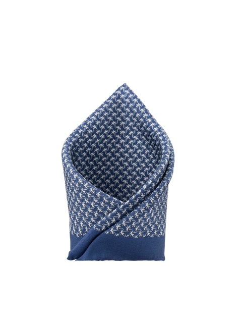 The Tie Hub Men Blue & White Coconut Tree Printed Silk Pocket Square