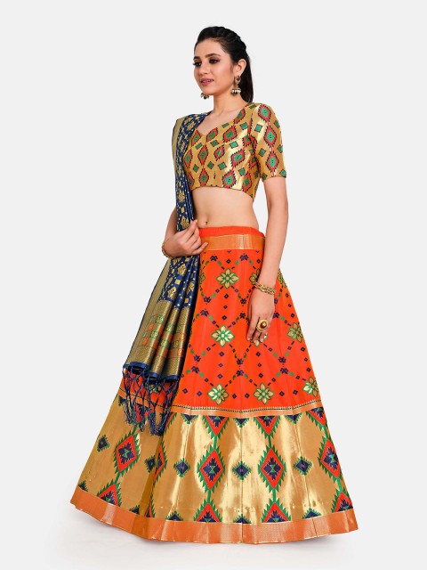 MIMOSA Women Orange & Navy Blue Semi-Stitched Lehenga & Unstitched Blouse With Dupatta
MIMOSA Women Orange & Navy Blue Semi-Stitched Lehenga & Unstitched Blouse With Dupatta