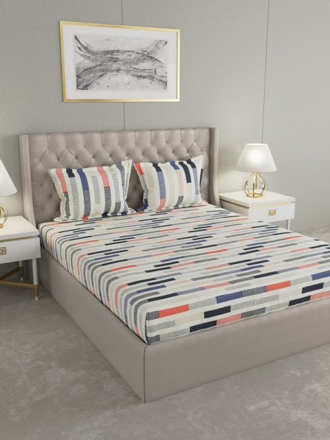 Raymond Home Multi Striped 120 TC Queen Bedsheet with 2 Pillow Covers