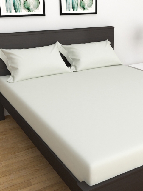 Home Centre White 400 TC Queen Bedsheet with 2 Pillow Covers