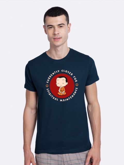 Bewakoof Men Blue Printed Applique T-shirt