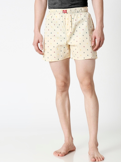Bewakoof Men White & Blue Printed Pure Cotton Boxers