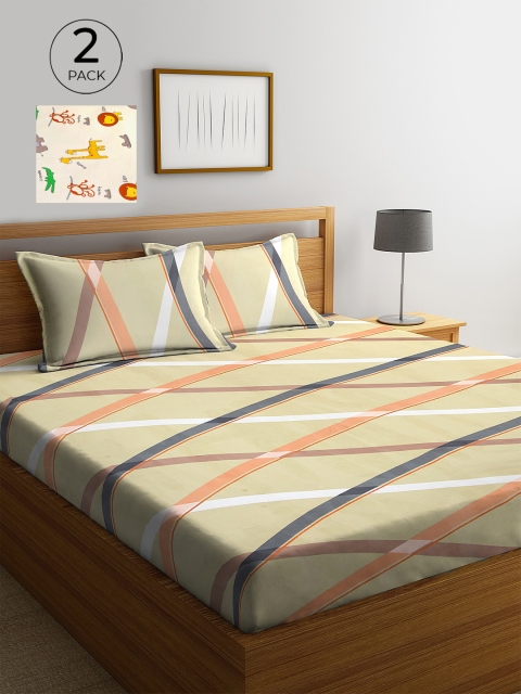 KLOTTHE Cream & Grey Geometric 210 TC 2 King Bedsheet with 4 Pillow Covers