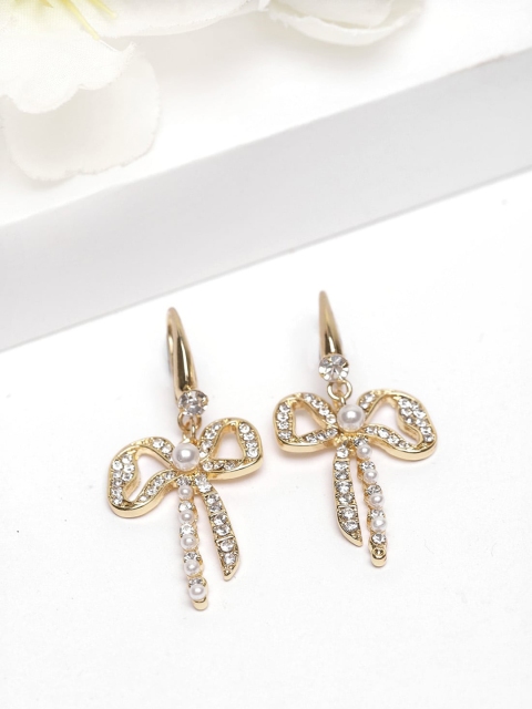 AVANT-GARDE PARIS Gold-Plated & White Crystal Studded Bow Drop Earrings
