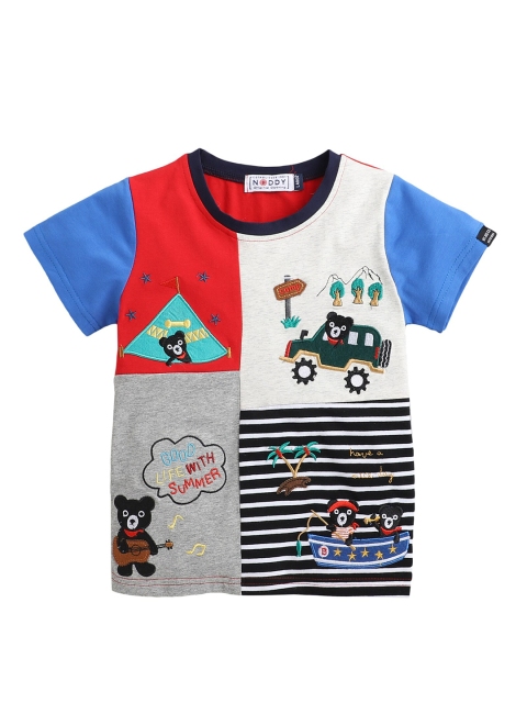 Noddy Boys Red Typography Printed Applique T-shirt