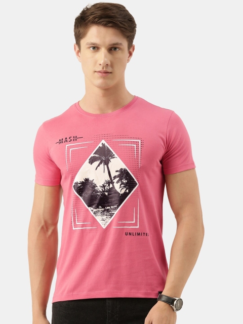 MASH UNLIMITED Men Pink Printed Slim Fit T-shirt