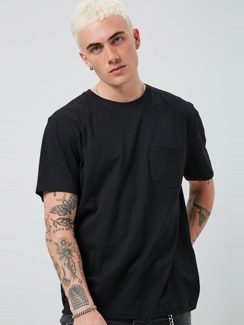 FOREVER 21 Men Black Drop-Shoulder Sleeves Loose T-shirt