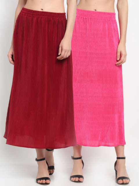 NEUDIS Women Pack of 2 Maroon & Pink Solid Accordian Pleat Maxi-Length Flared Skirts
NEUDIS Women Pack of 2 Maroon & Pink Solid Accordian Pleat Maxi-Length Flared Skirts