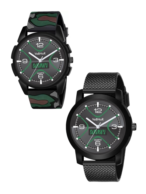 VeBNoR Boys Set of 2 Black Dial & Straps Analogue Watch - WT 182 ARMY - 183 ARMY, Green