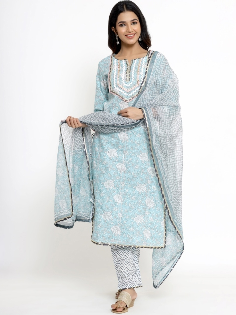 ANAISA Women Blue Floral Yoke Design Gotta Patti Pure Cotton Kurta with Trousers & With Dupatta
ANAISA Women Blue Floral Yoke Design Gotta Patti Pure Cotton Kurta with Trousers & With Dupatta