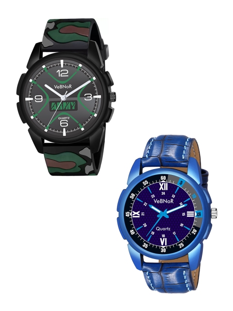 VeBNoR Boys Black Dial & Multicoloured Straps Analogue Watch, Green
