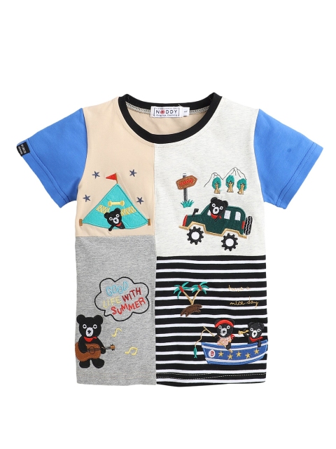 Noddy Boys Beige Typography NA Printed Applique T-shirt NA