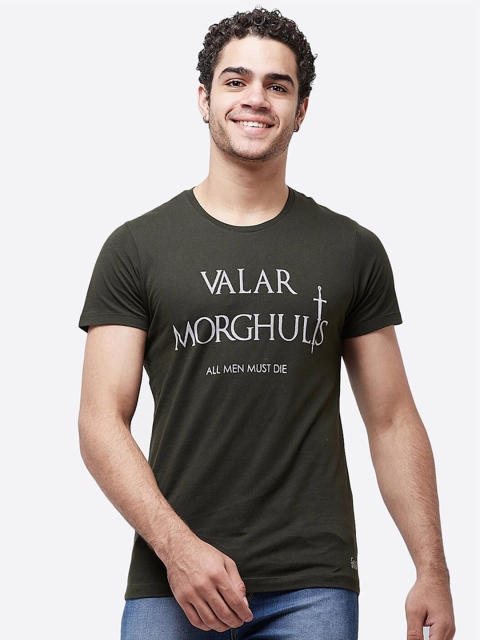 Free Authority Men Olive Green Game Of Thrones Printed Cotton T-shirt
