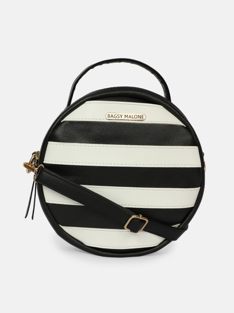 Bagsy Malone White Striped PU Structured Sling Bag
