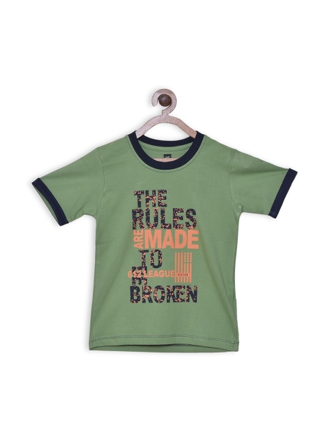 612 league Boys Green Typography Printed Cotton T-shirt