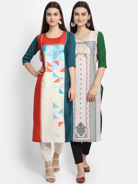 Ethnic basket Women Pack Of 2 Blue & Green Digitally Printed Crepe Kurta 
Ethnic basket Women Pack Of 2 Blue & Green Digitally Printed Crepe Kurta