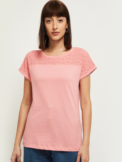 max Women Pink Polka Dots Printed Schiffli Extended Sleeves Cotton Pure Cotton T-shirt
max Women Pink Polka Dots Printed Schiffli Extended Sleeves Cotton Pure Cotton T-shirt