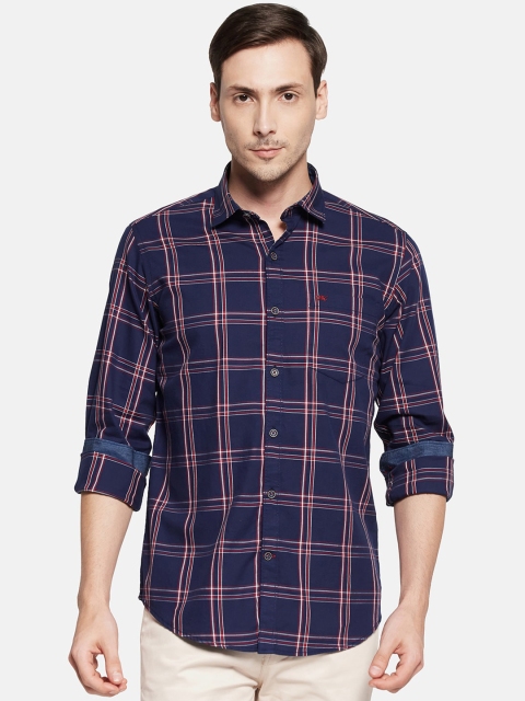Monte Carlo Men Navy Blue Checked Casual Shirt