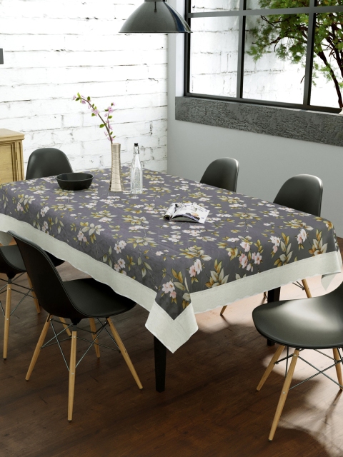 Clasiko Grey & Pink Floral Printed 6-Seater Anti-Slip Table Cover