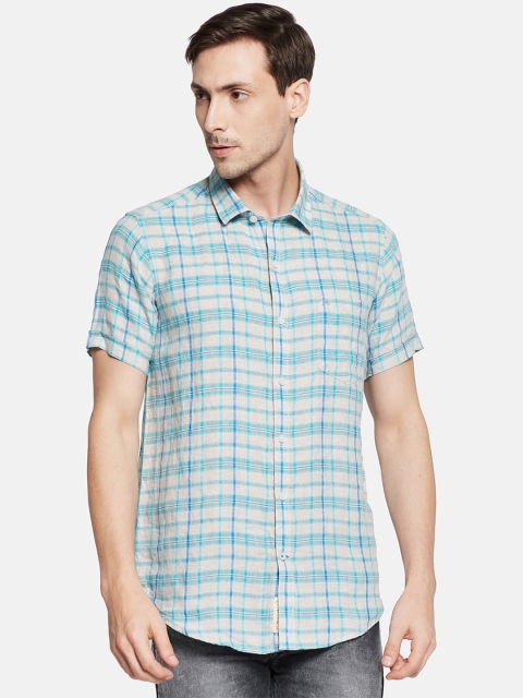Monte Carlo Men Blue Checked Casual Shirt
