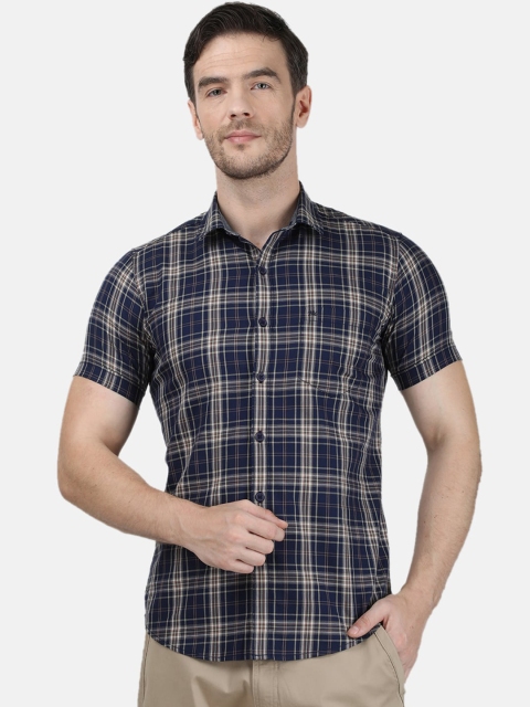 Monte Carlo Men Navy Blue Checked Casual Shirt