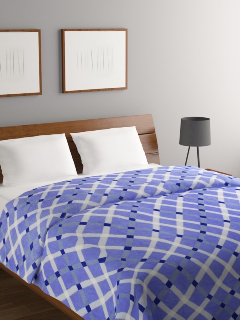 Raymond Home Blue & White AC Room 300 GSM Double Bed Blanket