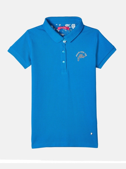 Monte Carlo Girls Blue Mandarin Collar Applique T-shirt