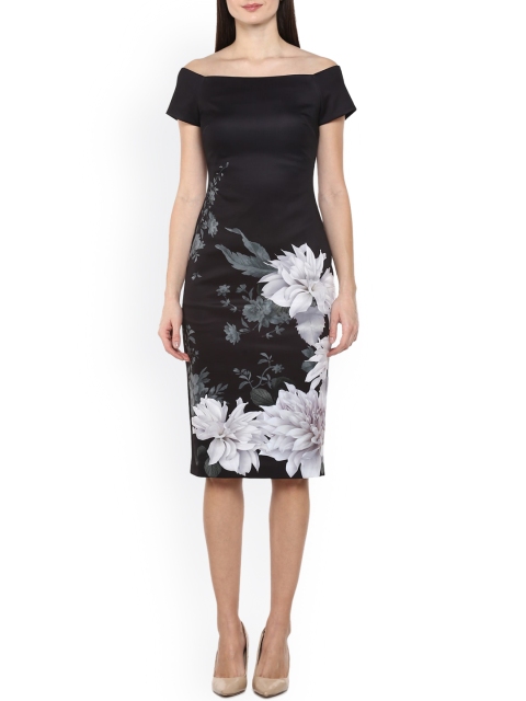 Ted Baker Black Floral Off-Shoulder Bodycon Midi Dress