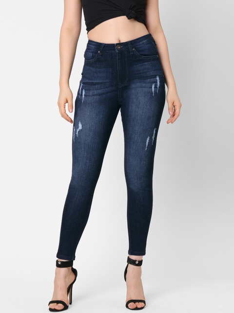TARAMA Women Blue High-Rise Low Distress Light Fade Skinny Fit Jeans