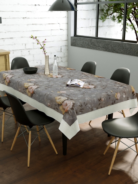 Clasiko Grey & White Floral 6 Seater Dining Table Cover