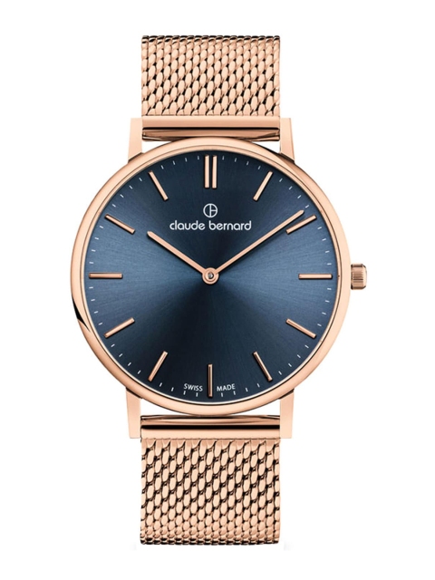 claude bernard Unisex Blue Dial & Rose Gold Toned Analogue Watch 20219 37RM BUIR