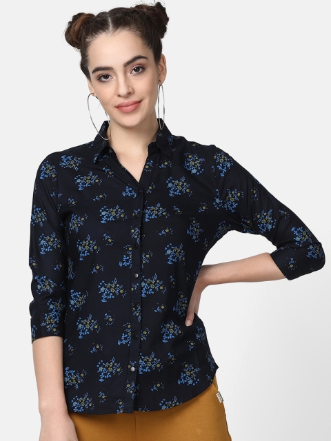 V2 Value & Variety Women Navy Blue Floral Printed Casual Shirt