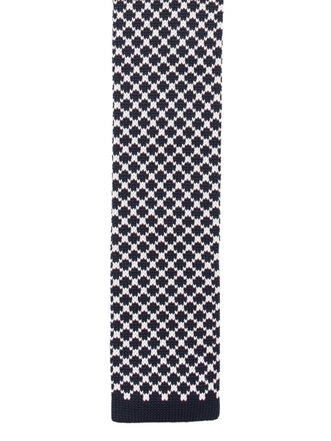 The Tie Hub Men Navy Blue & White Woven Design Skinny Tie