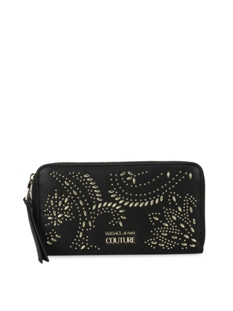 Versace Jeans Couture Black Embellished PU Structured Sling Bag