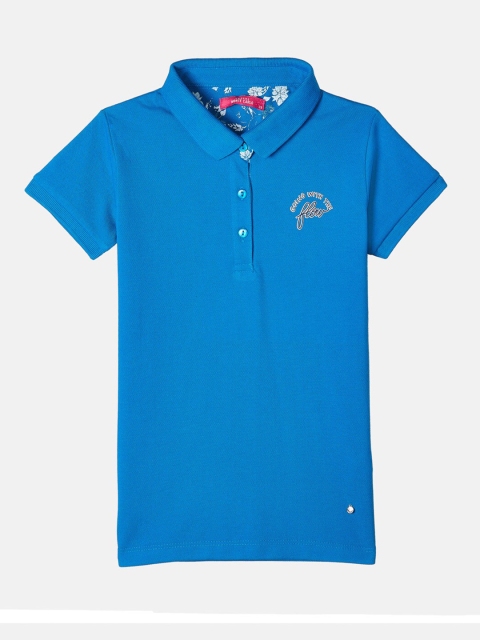 Monte Carlo Girls Blue Mandarin Collar Applique T-shirt