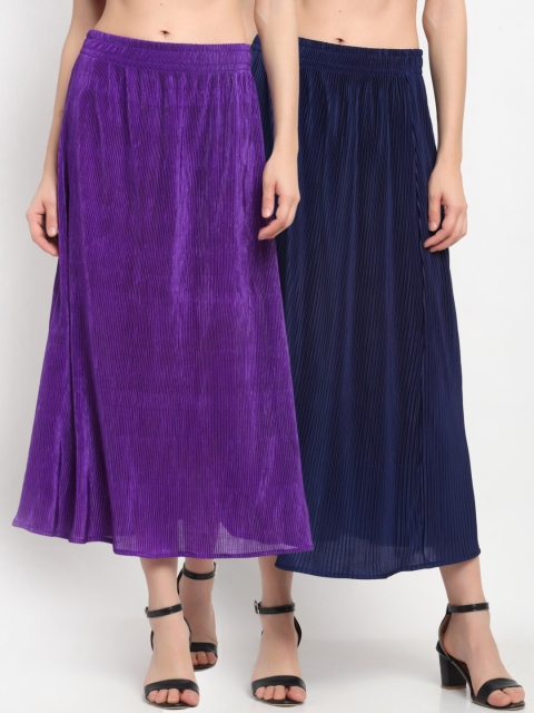 NEUDIS Women Pack Of 2 Solid A-Line Maxi Skirts, Navy blue