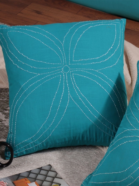 Molcha Blue & White Set of 2 Embroidered Square Cushion Covers