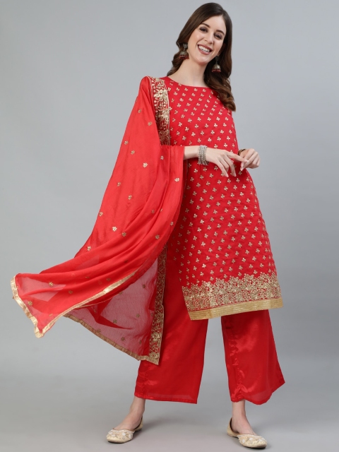 Ishin Women Red Ethnic Motifs Embroidered Gotta Patti Chanderi Cotton Kurta with Trousers & With Dupatta
Ishin Women Red Ethnic Motifs Embroidered Gotta Patti Chanderi Cotton Kurta with Trousers & With Dupatta