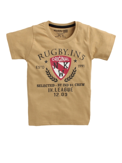 Noddy Boys Beige Typography Printed T-shirt
