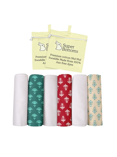 SuperBottoms Infants Pack Of 6 Cotton Swaddle Wraps, White