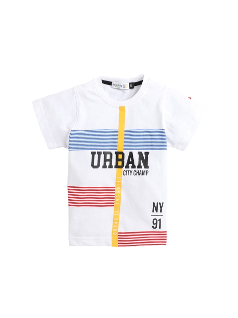 Noddy Boys White Striped V-Neck Applique T-shirt