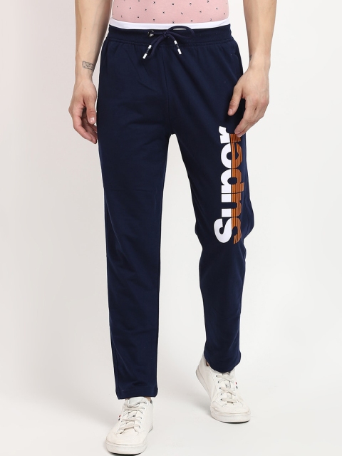 V2 Value & Variety Men Navy Blue Brand Logo Print Cotton Track Pants
