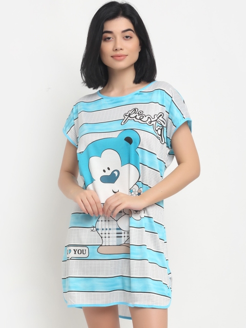 NEUDIS Women Blue & Grey Printed Sleep Shirt