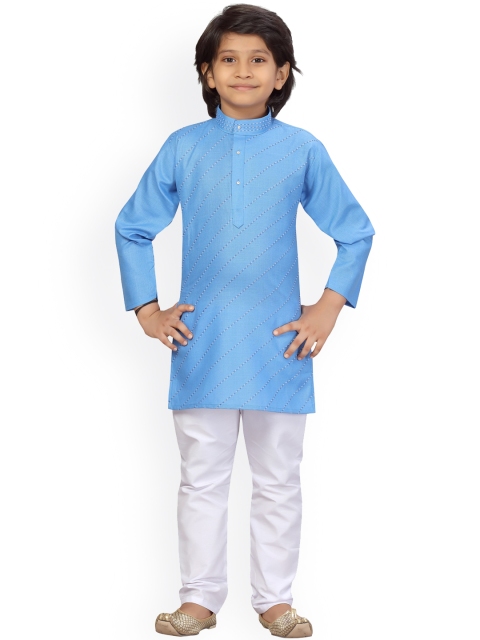 LITTLE MAFIA BY Aarika Boys Blue Angrakha Pure Cotton Kurta with Pyjamas
