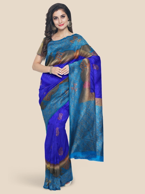 Kalamandir Blue & Brown Silk Blend Banarasi Saree