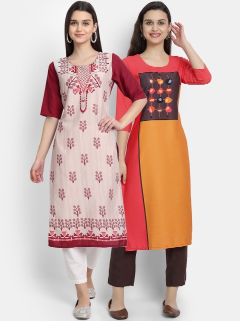 Ethnic basket Women Pack of 2 Multicoloured Digital Colourblocked Print Crepe Kurta, Multi